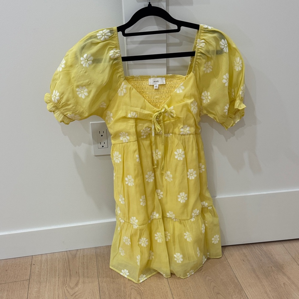 Yellow Floral Puff Sleeve Dress